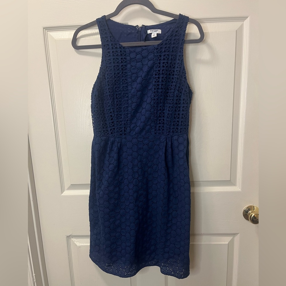 Old Navy Women’s Navy Blue Sleeveless Lined Eyelet Mini Dress Size 8